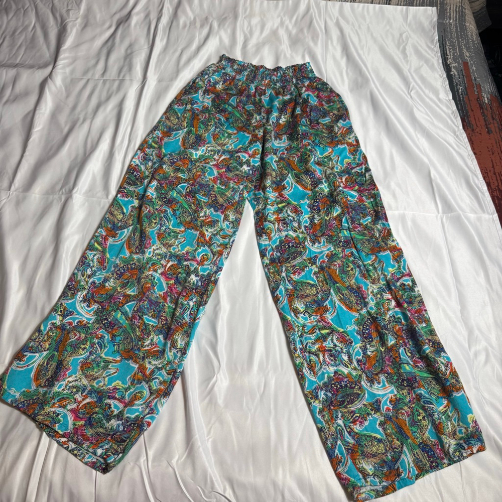 Women's Wild Fable Wide Leg Pants XS Blue Multi-color Paisley